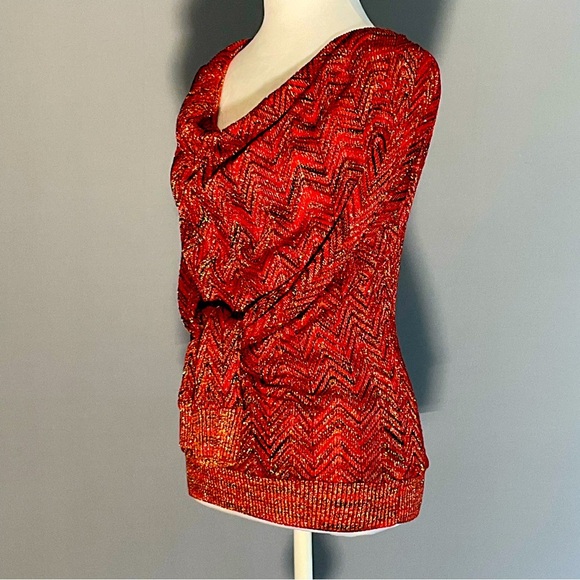 INC International Concepts Sm Red, Black, Silver Metallic Sweater, Cowl Neck - Picture 16 of 16